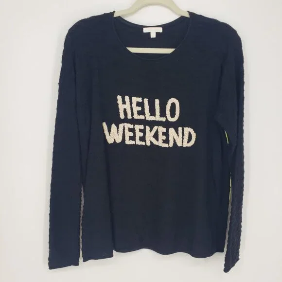 Lisa Todd Hello Weekend Pullover Sweater M Womens Chenille Embroidered Black - Picture 2 of 10